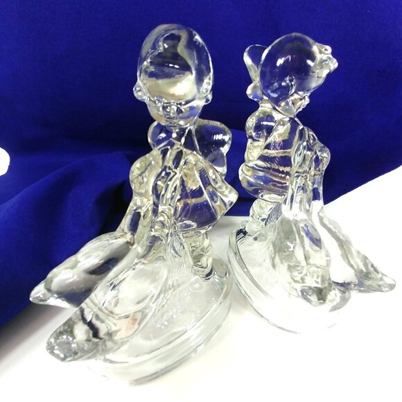 Vintage Pair of Clear Glass Bookends Girl Feeding Geese - Picture 7 of 11